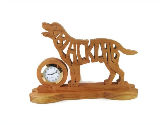 Black Labrador Retriever Quartz Desk Clock Handcrafted From Cherry Wood By KevsKrafts