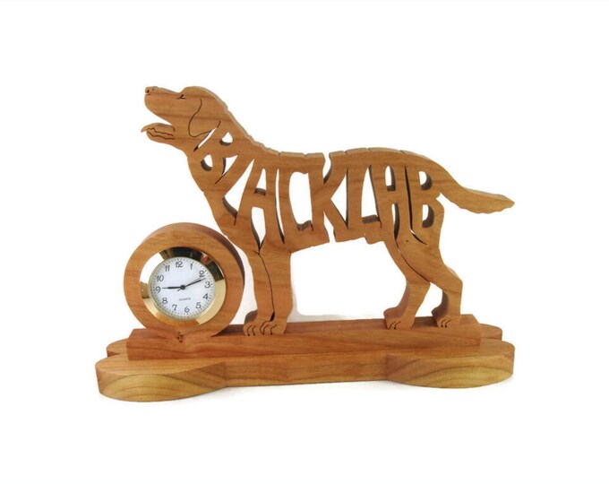 Black Labrador Retriever Quartz Desk Clock Handcrafted From Cherry Wood By KevsKrafts