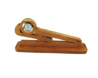 Plumber Or Pipe-fitter Themed Desk Or Shelf Clock Featuring A Pipe Wrench Handmade From Cherry Wood By KevsKrafts