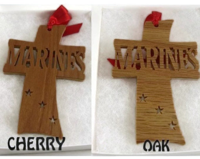 Marines Military Cross Christmas Ornament Handmade From Cherry Or Oak Plywood By KevsKrafts BN-8