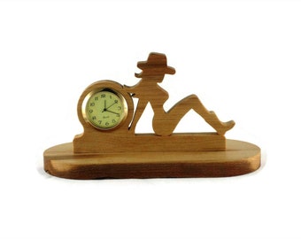 Cowgirl Desk Or Shelf Clock Handmade From Cherry Wood, Country Girl