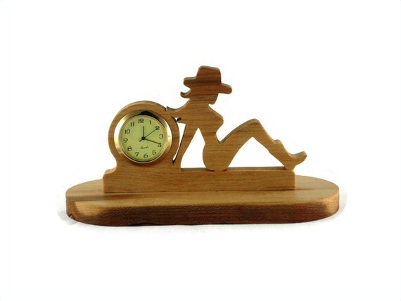 Cowgirl Desk Or Shelf Clock Handmade From Cherry Wood, Country Girl