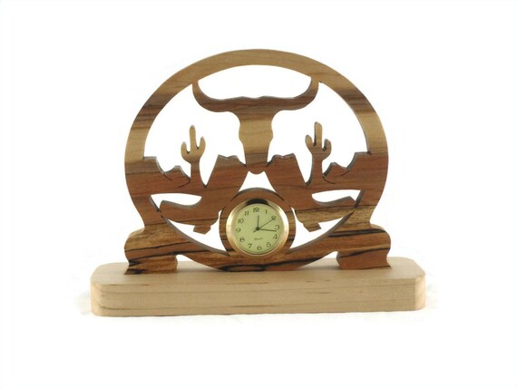 Western Themed Mini Desk Or Shelf Clock Handmade From Spalted Maple Wood