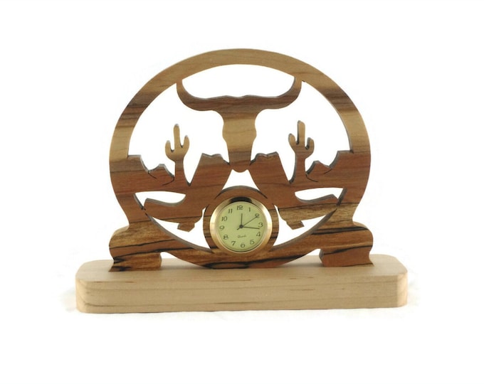 Western Themed Mini Desk Or Shelf Clock Handmade From Spalted Maple Wood