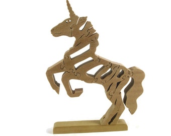 Unicornio madera libre rompecabezas de pie hecho a mano de madera de álamo por KevsKrafts
