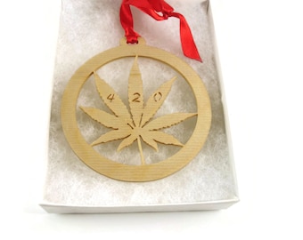 Cannabis Marijuana Leaf Christmas Ornament Handmade From Birch Wood By KevsKrafts BN-8