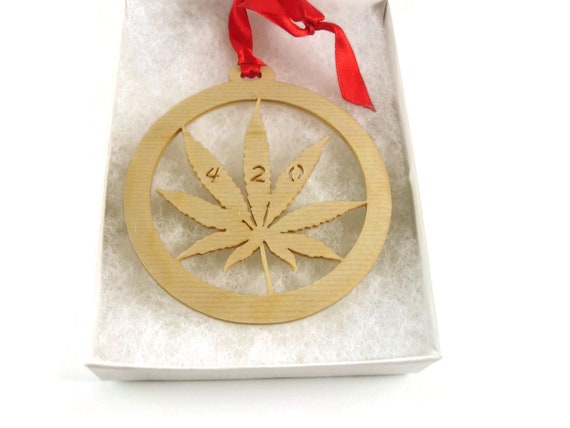 Cannabis Marijuana Leaf Christmas Ornament Handmade From Birch Wood By KevsKrafts BN-8