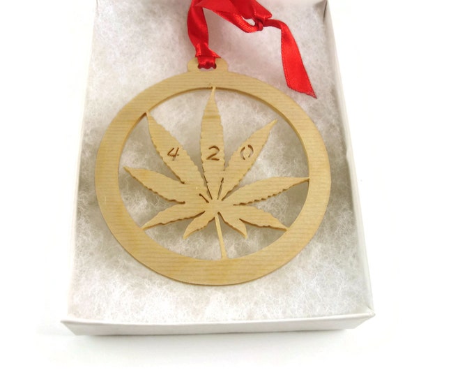 Cannabis Marijuana Leaf Christmas Ornament Handmade From Birch Wood By KevsKrafts BN-8