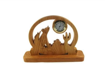 Coyote Scene Desk Or Shelf Quartz Clock Handmade From Cherry Wood By KevsKrafts