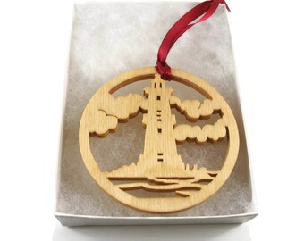 Lighthouse Scene Christmas Ornament Handmade From Birch Wood By KevsKrafts BN-15LB