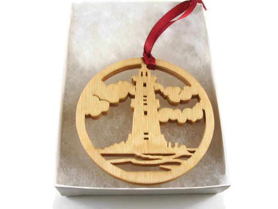 Lighthouse Scene Christmas Ornament Handmade From Birch Wood By KevsKrafts BN-15LB