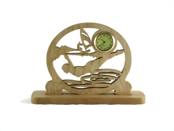 Handmade Water Sports Wood Desk Clock: Diver, Sailor, Swimmer