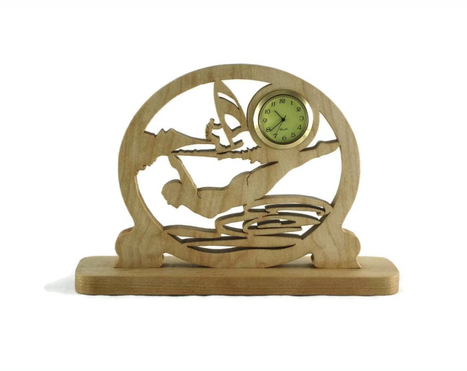 Water Sports Themed Desk Clock Handmade From Cherry Or Maple Wood, Diving, Sailing, Swimming, Summertime Fun