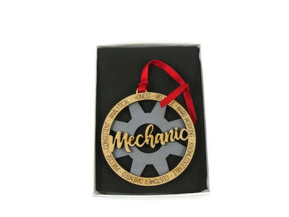Mechanic Christmas Ornament Laser Engraved From Birch Wood