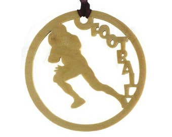 Football Player Christmas Ornament Handmade From Birch Wood