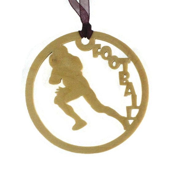Football Player Christmas Ornament Handmade From Birch Wood