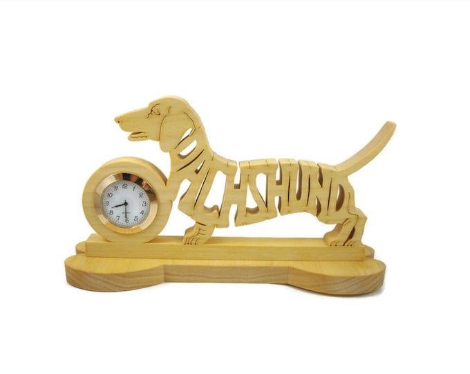 Dachshund Quartz Desk Clock Handmade From Poplar
