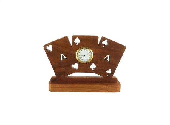 Playing Cards Desk Clock Handmade From Cherry Wood By KevsKrafts