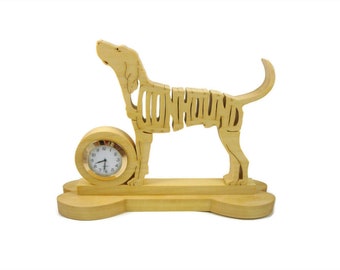 Coonhound Wooden Quartz Desk Clock Handcrafted From Poplar Lumber