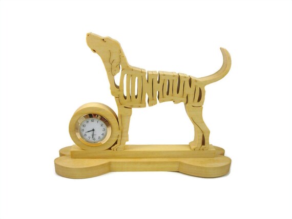 Coonhound Wooden Quartz Desk Clock Handcrafted From Poplar Lumber