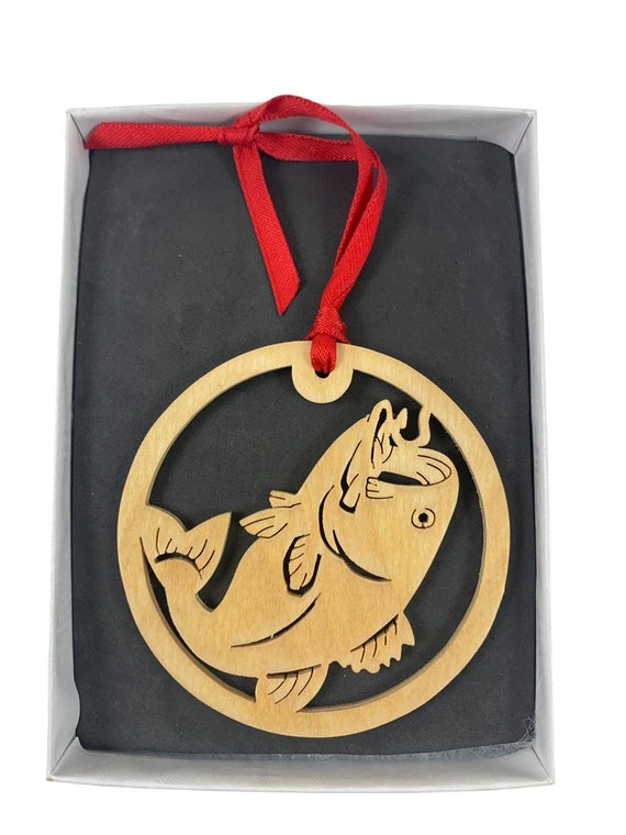 Bass Fish Christmas Ornament Handmade From Birch Wood  BN-9
