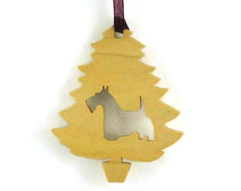Scottish Terrier Christmas Tree Ornament Handmade From Poplar Wood, Aberdeen Terrier