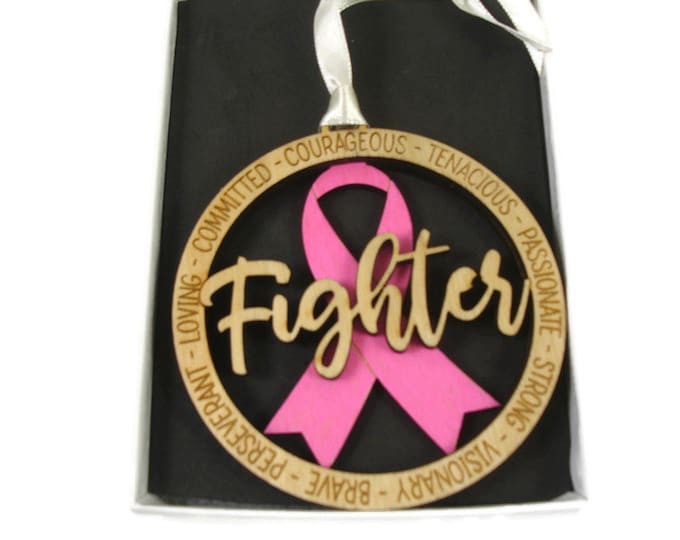 Fighter Breast Cancer Ribbon Christmas Ornament Laser Engraved