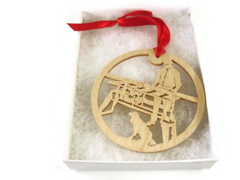 Woodworker and Dog Christmas Ornament Handmade from Birch Wood By KevsKrafts BN-13LB image 2