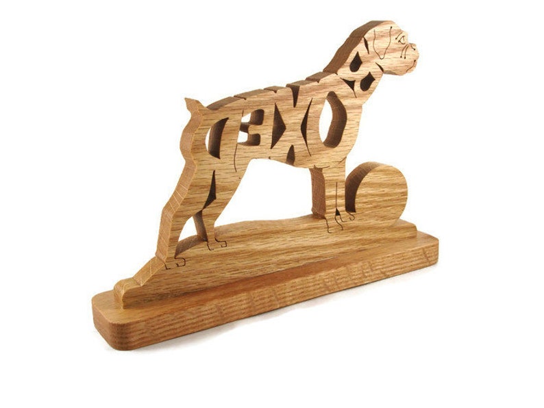 Boxer Dog Un-Cropped Ears Desk Or Shelf Clock Handcrafted With Scroll Saw From Oak Wood By KevsKrafts image 4