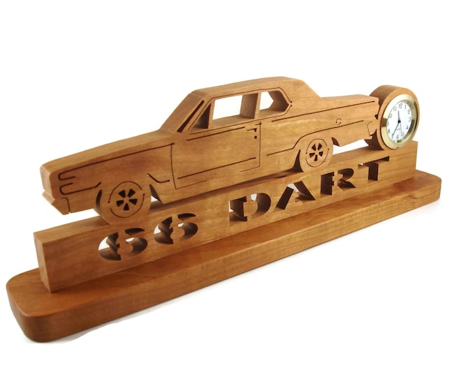 1966 Dodge Dart Desk Or Shelf Quartz Clock Handmade from Cherry Wood By KevsKrafts