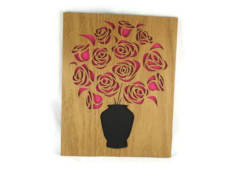 Rosa o rosso Rose Wall Art ritratto fatto a mano da rovere compensato da KevsKrafts immagine 1