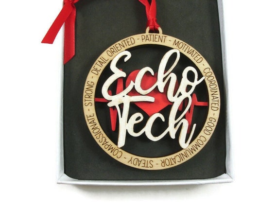 Echo Tech Ornament Laser Engraved And Hand Painted, EKG Doctor