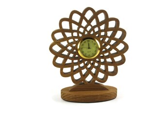 Geometric Flower Desk Or Shelf Clock Handmade From Oak Wood By KevsKrafts Woodworking, Office Decor, Desk Accessories