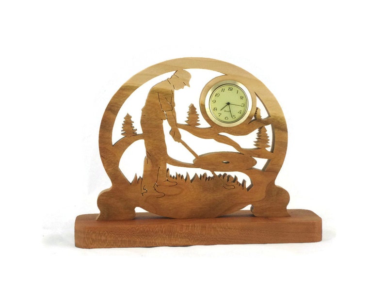 Male Golf Scene Desk Clock Handmade From Cherry Wood Golfing Etsy