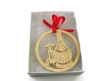 Wine Bottle and Cork Screw Christmas Ornament Handmade From Birch Wood By KevsKrafts BN-15