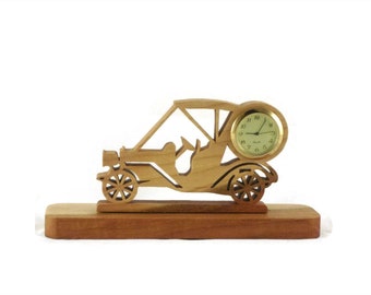 Golf Cart Mini Desk Clock Handmade From Cherry Wood With 1-7/16 Inch Quartz Clock