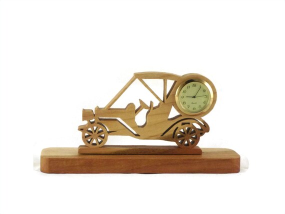 Handmade Cherry Wood Golf Cart Clock: Vintage Style Desk Decor