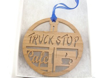 Truck Stop Cafe Trucker Christmas Ornament Handmade From Maple Wood By KevsKrafts