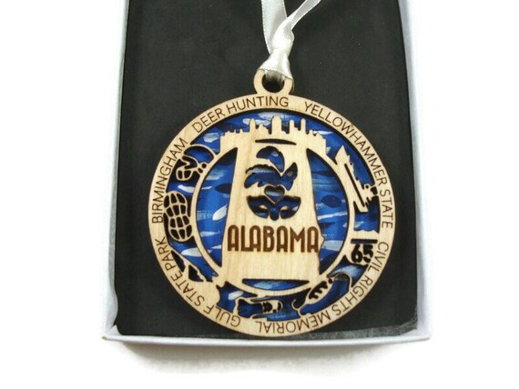 Alabama State Christmas Ornament Laser Engraved And Hand Painted