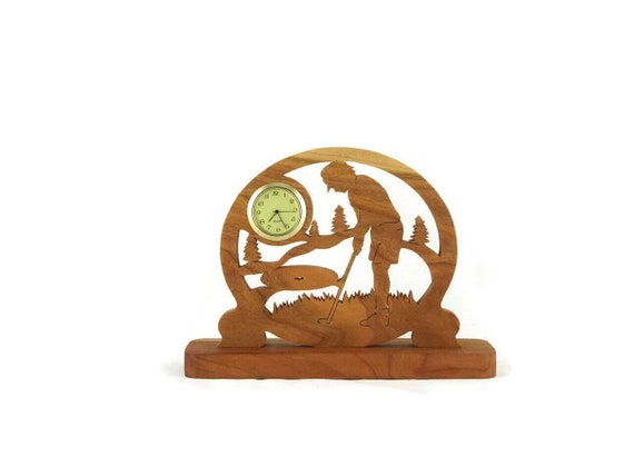 Handmade Cherry Wood Female Golfer Desk Clock