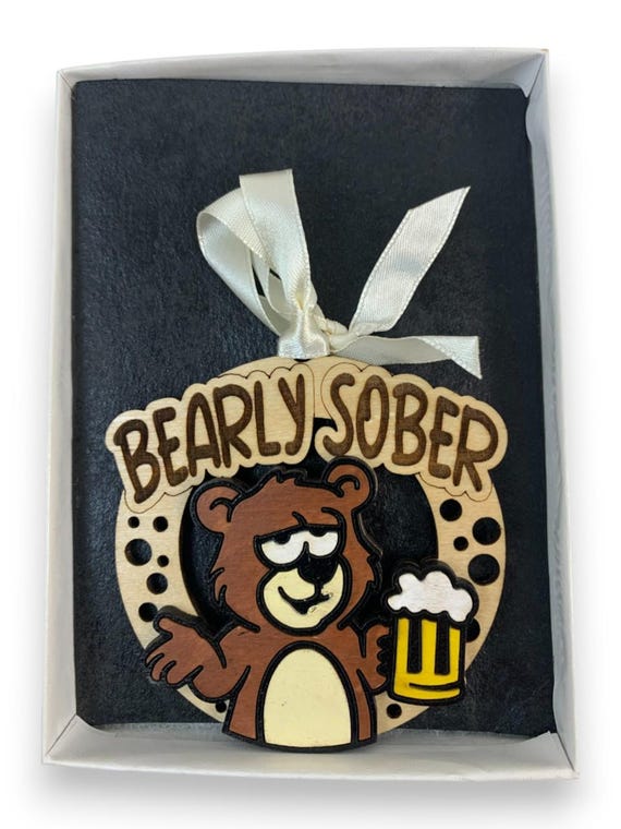 Funny Bear Ornament "Bearly-Sober" Beer Drinking Bear
