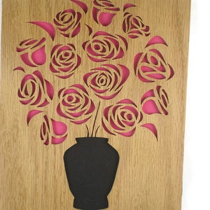 Rosa o rosso Rose Wall Art ritratto fatto a mano da rovere compensato da KevsKrafts immagine 2