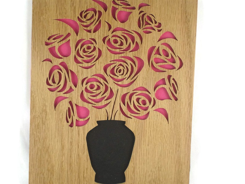 Rosa o rosso Rose Wall Art ritratto fatto a mano da rovere compensato da KevsKrafts immagine 2