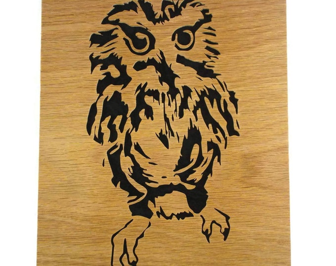 Owl Wood Wall Hanging Portrait Handmade From Oak Or Birch