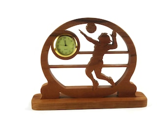 Volleyball Player Desk Clock Handcrafted From Cherry Wood