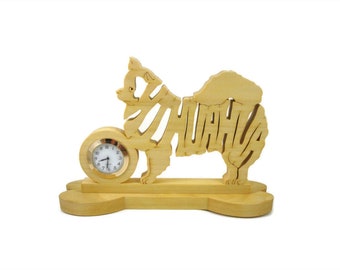 Chihuahua Quartz Desk Clock Handcrafted From Poplar Wood