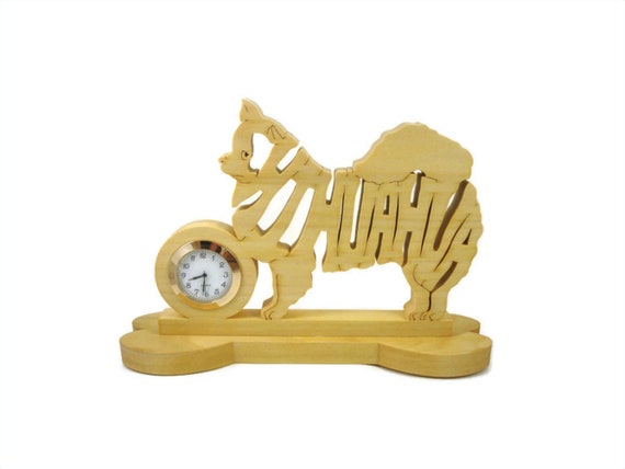 Chihuahua Quartz Desk Clock Handcrafted From Poplar Wood