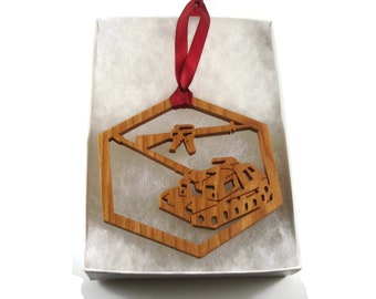 Military Tank And Machine Gun Christmas Ornament Handmade From Cherry Wood By KevsKrafts,  BN-8