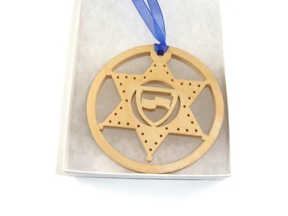 Police Or Sheriff Badge Christmas Ornament Handmade From Birch Wood By KevsKrafts BN-9