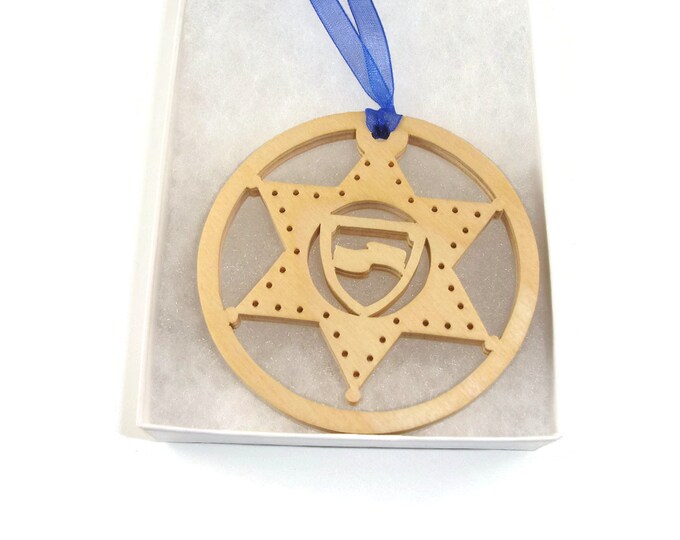 Police Or Sheriff Badge Christmas Ornament Handmade From Birch Wood By KevsKrafts BN-9